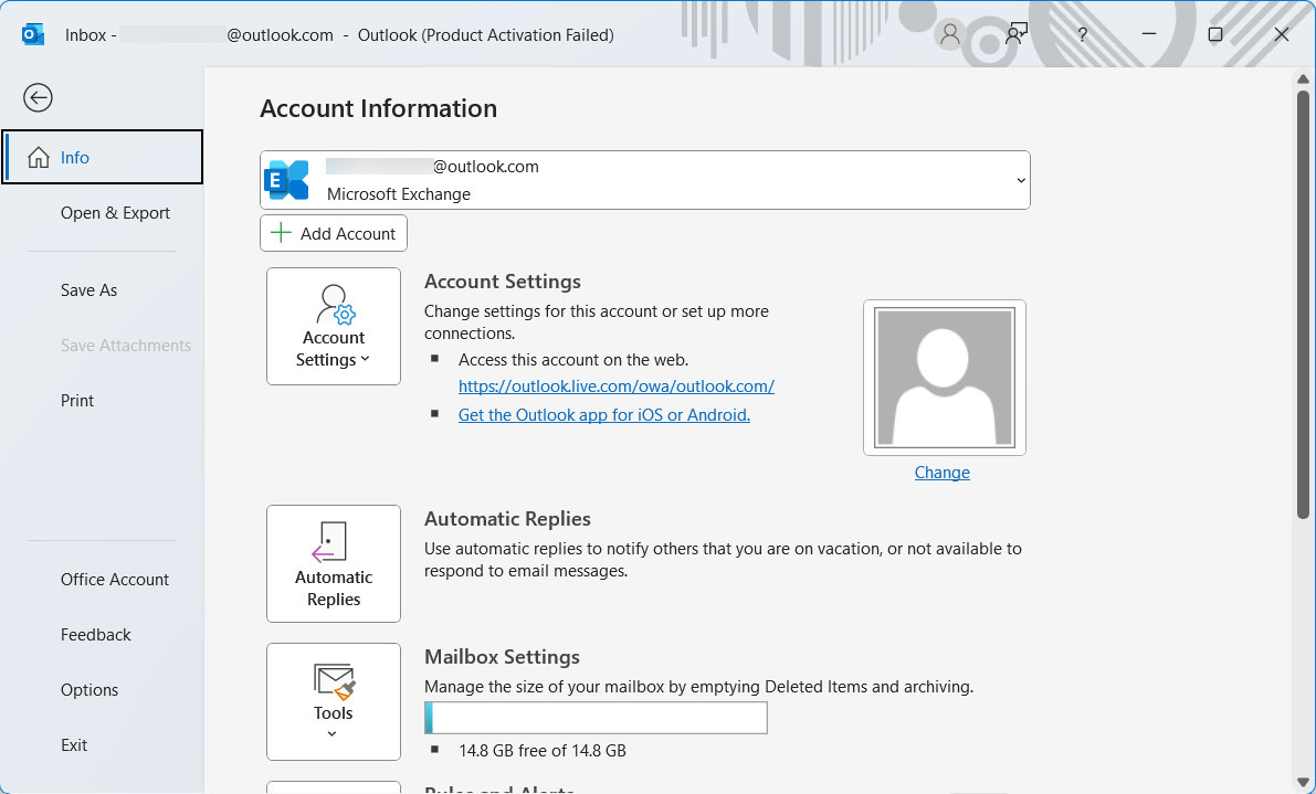 use add account to import aol emails to outlook