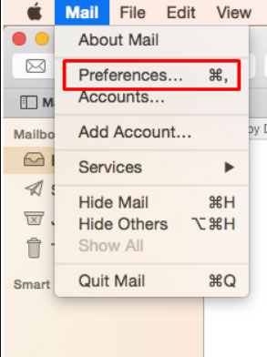 select mail and prefereces