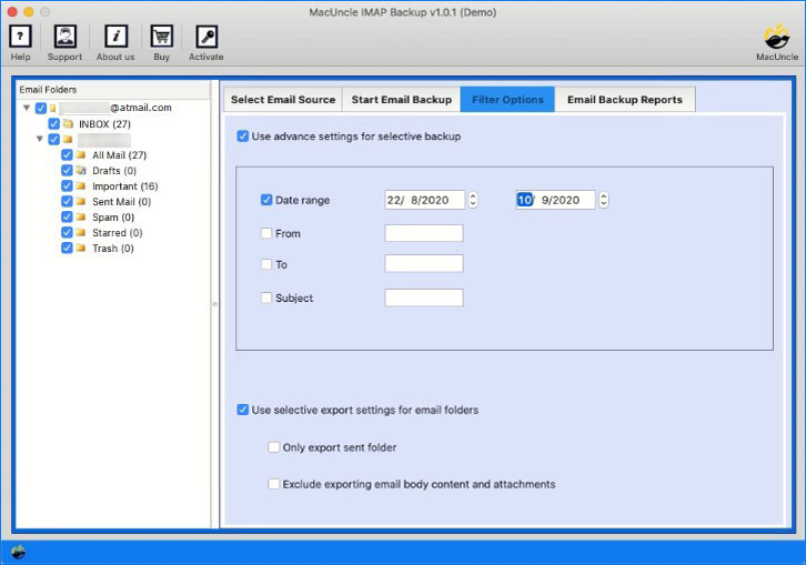 Selective Backup of Atmail Account on Mac