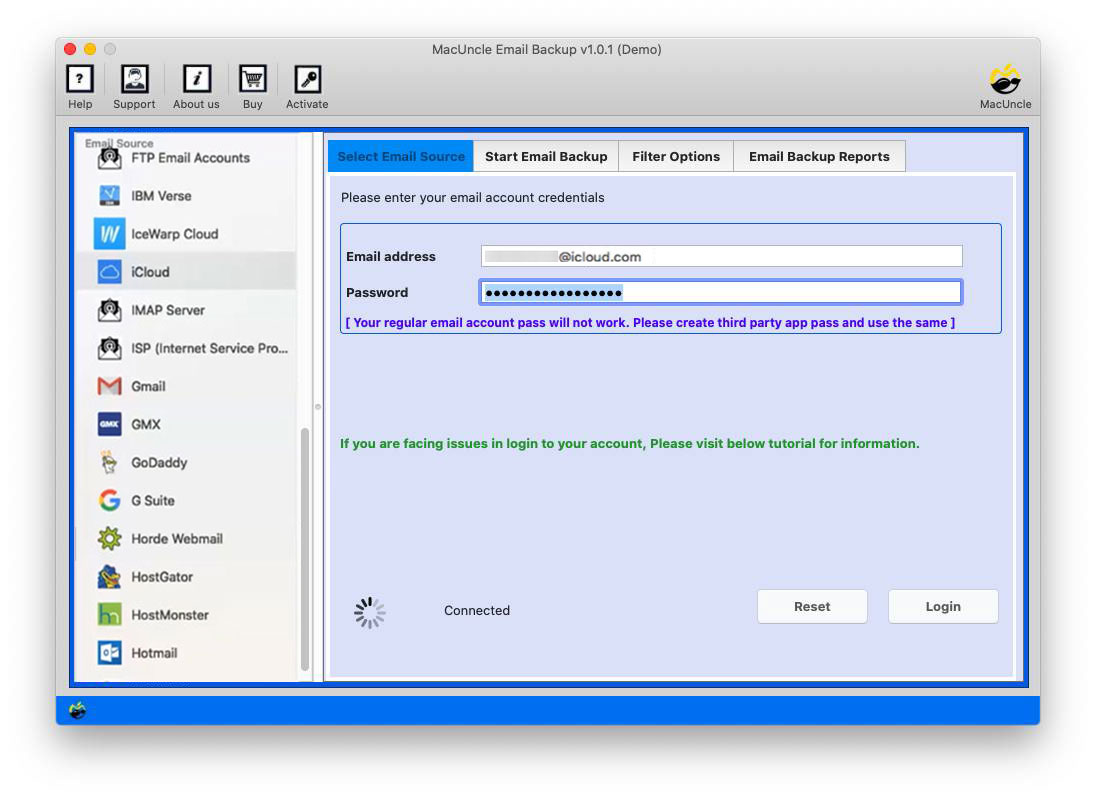 Enter the Mail Account to backup Apple Mail to external hard drive