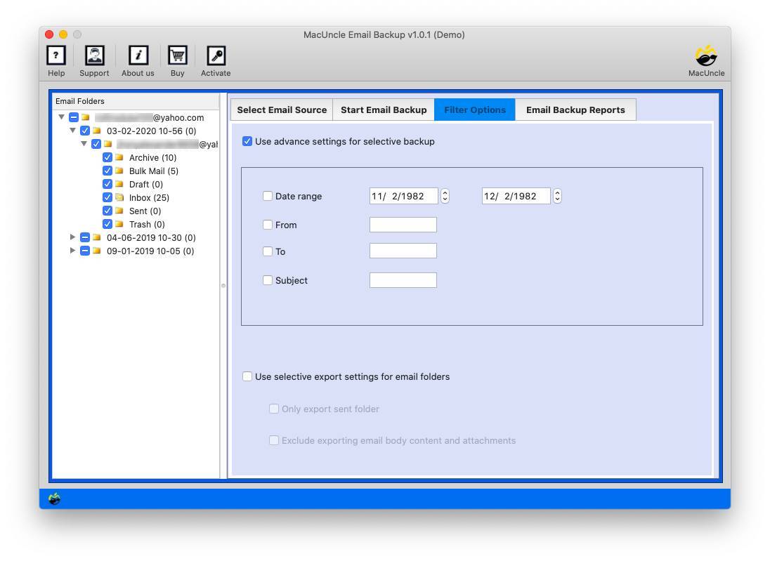 click start email backup to export icloud emails to pdf