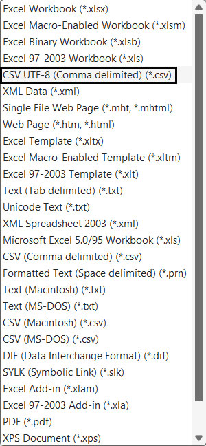 save excel contacts to csv