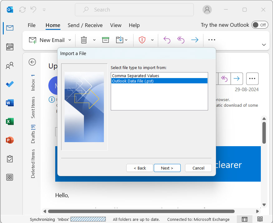 select pst to transfer Outlook emails to another account