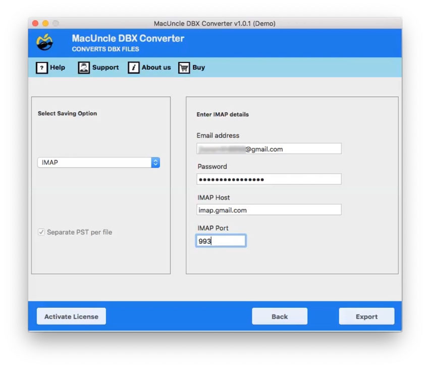 Geben Sie die IMAP-Details ein, um DBX in Gmail importieren