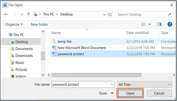 Select the Word VBA project file
