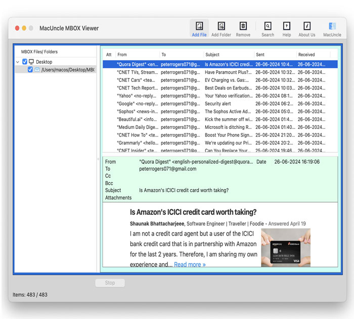 Click on the MBOX files on Mac OS