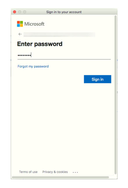 Enter the password of the Microsoft account