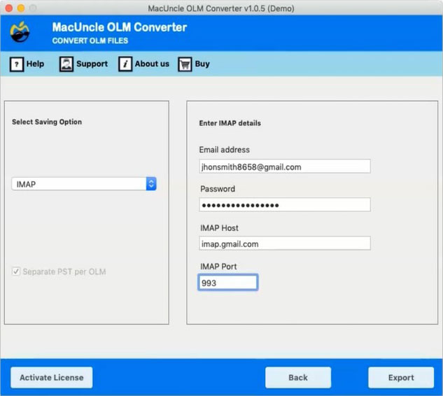 Enter the IMAP details to move OLM to IMAP server
