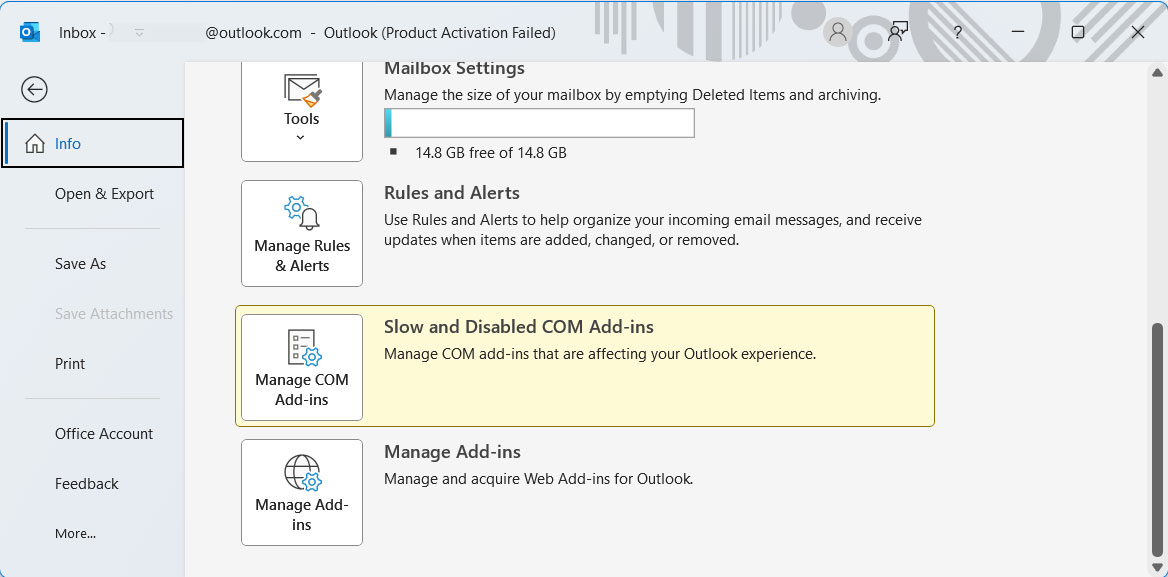 disable add in if outlook disconnected from exchange server