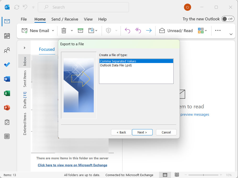 select pst option to export office 365 mailbox to pst