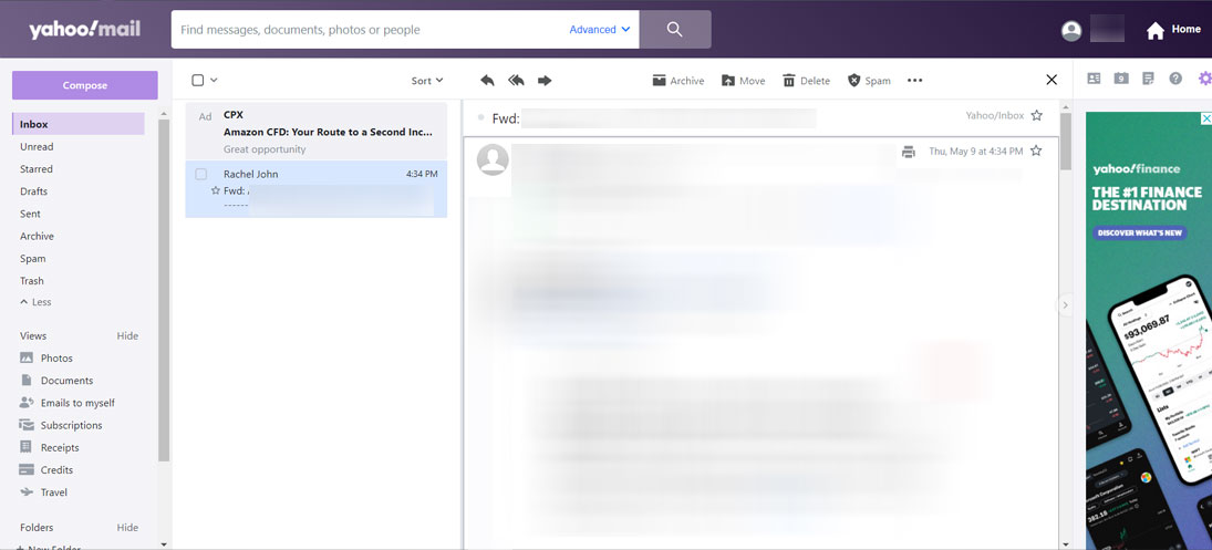start yahoo mail and choose the desired email