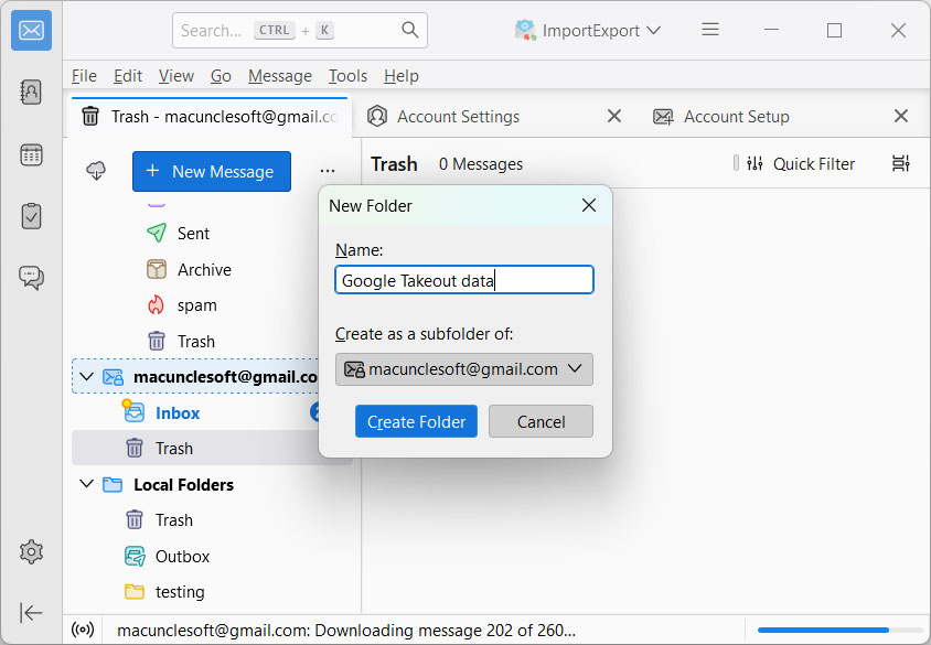 create a folder to import Google takeout data to new account