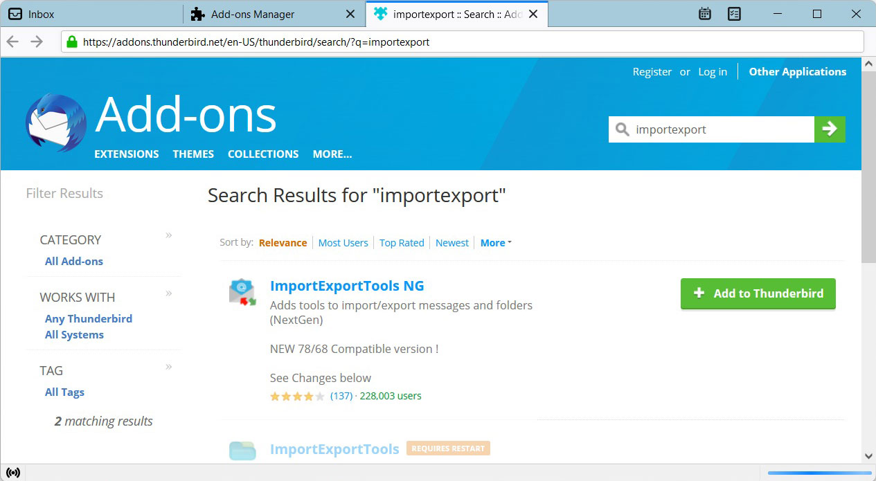 get importexport ng add-on