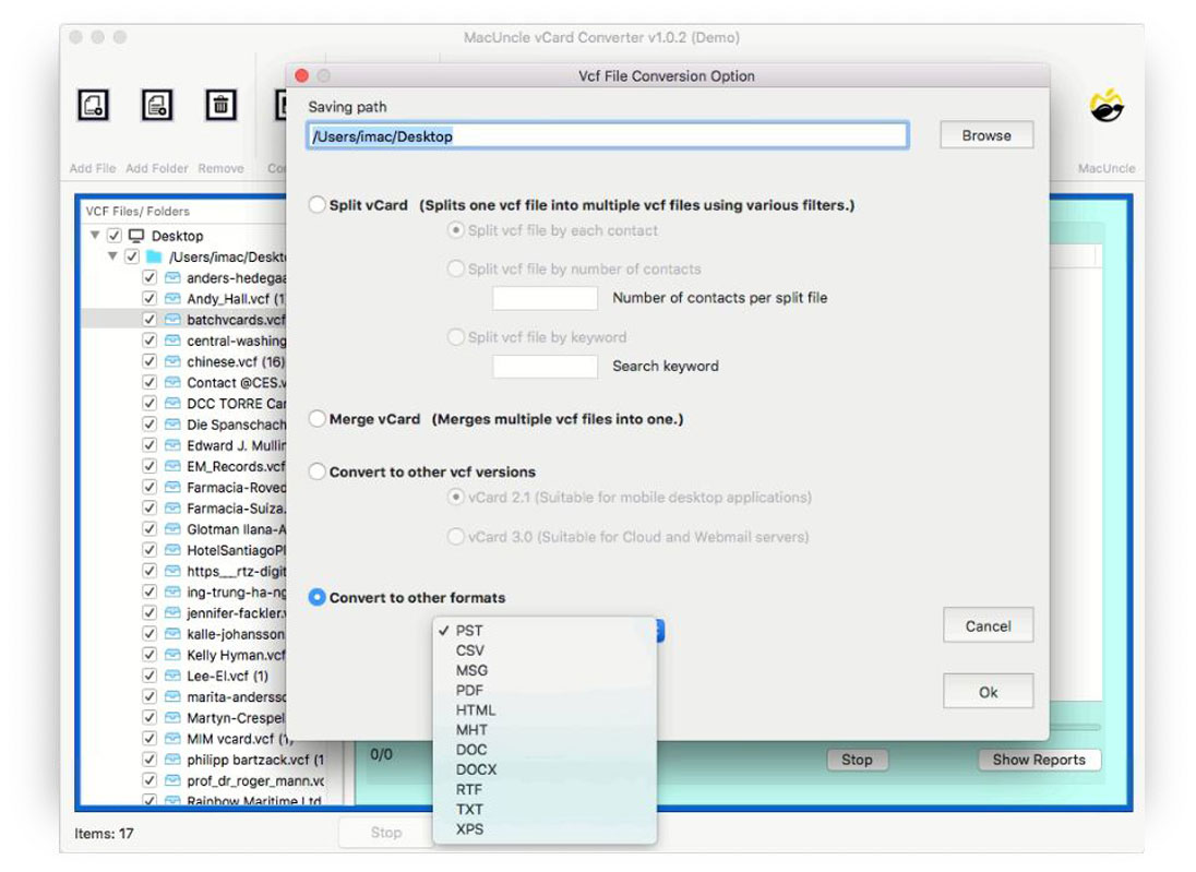 Choose Split option to divide VCF files on Mac