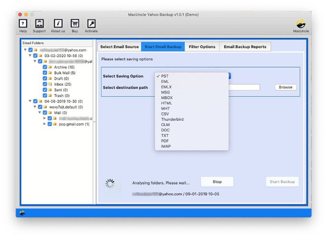 Choose Desired Folder and File Format to backup